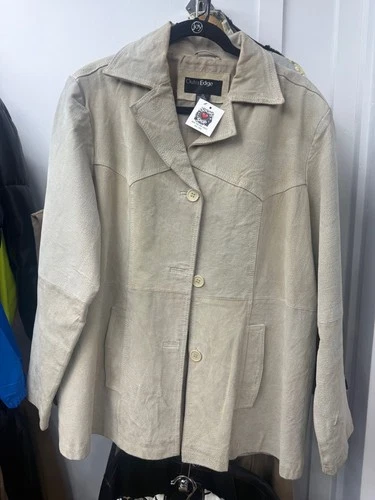 Outer Edge Cream Suede Button-Front Jacket Genuine Leather - product listing photo