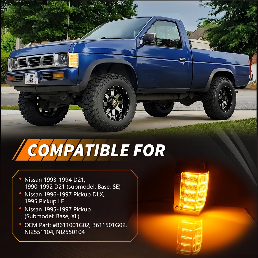2X Clear Amber LED Corner Side Marker Signal Lights For 90-97 Nissan D21 Pickup