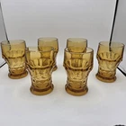 Set Of 6 Vintage Anchor Hocking Amber Georgian Honeycomb Glass Tumblers 12 Oz.