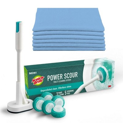 Scotch-Brite Power Scour Toilet Cleaning System, 16x16Microfiber Cleaning Cloth