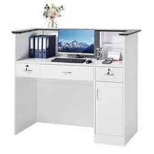 VEVOR Empfangstheke Thekentisch Rechteckig 127,5cm LED-Beleuchtung 3 Schubladen