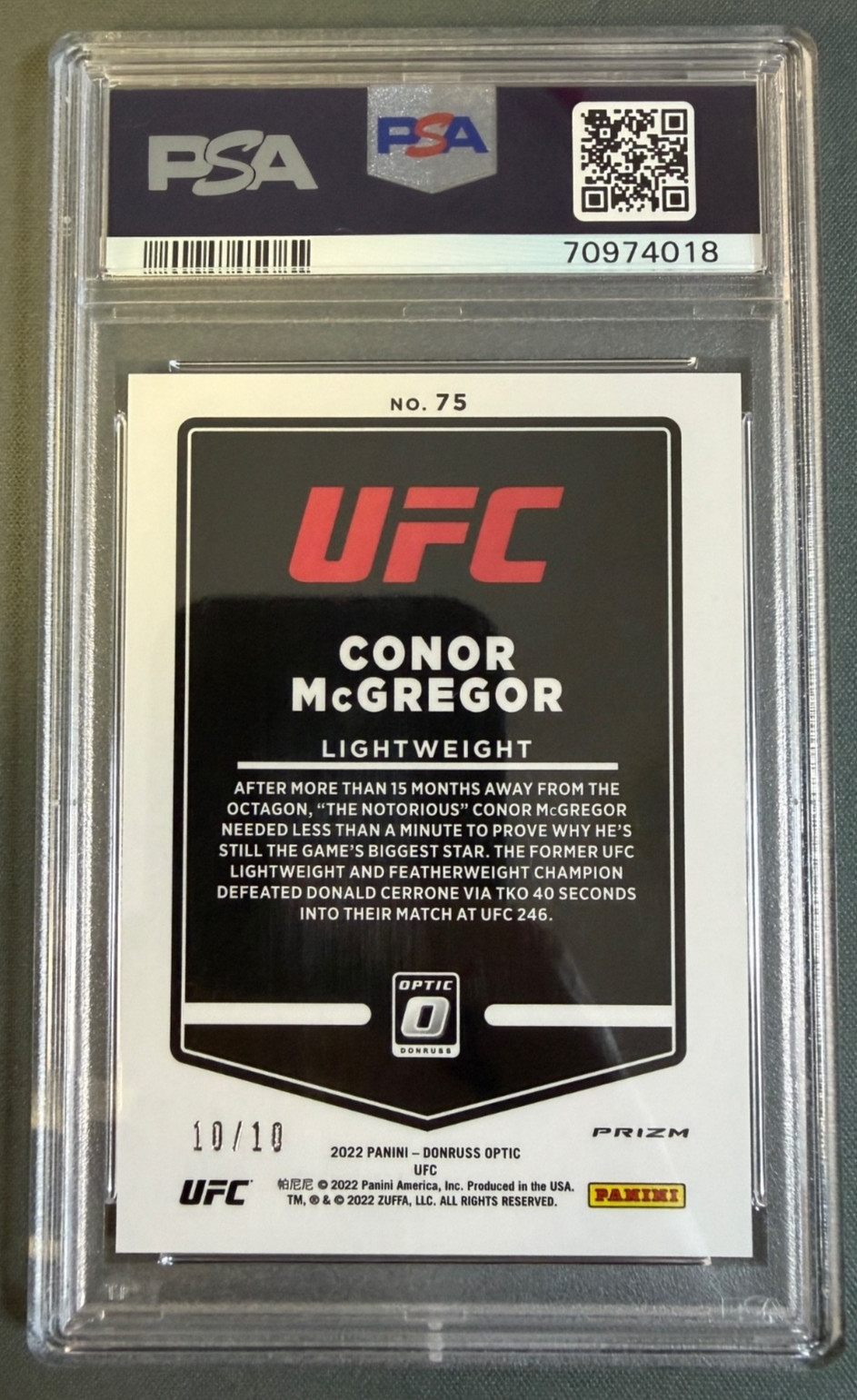 2022 Donruss Optic UFC #75 CONNOR MCGREGOR *Gold Prizm /10 * PSA 9 view 3