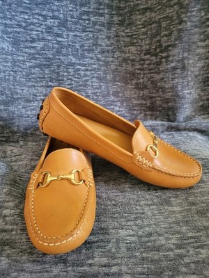Mercanti Fiorentini Tan Leather Loafers Flats Metal Bit Stitching Women's 8.5B