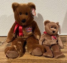 Ty Beanie Baby  Buddy  Britannia  the Bear - UK Exclusive  14 inch set of 2