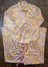 Victorias Secret AFTERHOURS Silky SATIN Pajama Set M Mustard Floral Patchwork