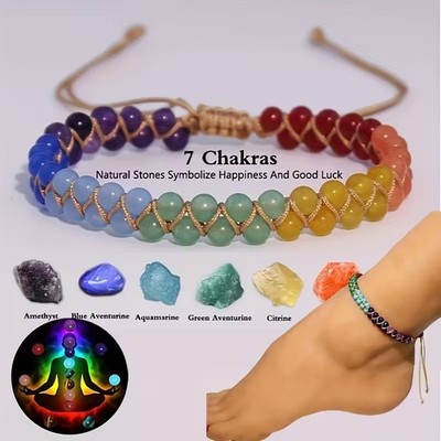 7 Chakra Arm - Fußkettchen Damen Naturstein | Yoga Armband Boho Vintage | Verste