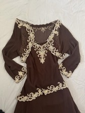 Vintage J Kara Brown A-Line Dress With Gold Beaded Embroidery & Matching Bolero