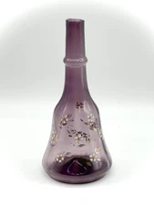 Antique Handpainted Pontiled Bell Form Smoky Purple Glass Barber Bottle 8”