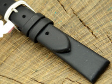 Vintage NOS Unused Black Oil Tan Leather w Silver Tone Buckle 16mm Watch Band