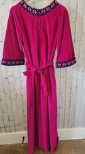Vtg. Riviera House Coat Robe Hot Pink Talon Zip Belted 3/4 Sleeve Sz. S READ