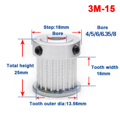 3M20T Timing Belt Pulley Gear Wheel Sprocket 5-10mm Bore For 10mm Width Belt
