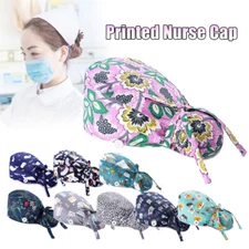 Surgical Scrub Cap Doctor Nurse Cotton Bouffant Adjustable Head Cover Hats