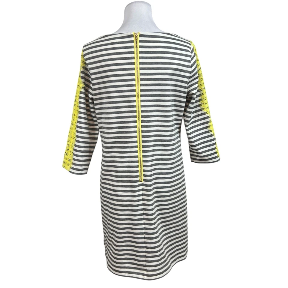 Eliza J Womens 12 Dress Grey White Yellow Lace Striped 3/4 Sleeve Office Career - Image 3 of 4
