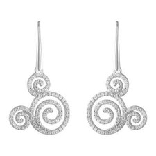 Swirl Style Women's Round Cut CZ-Stone Mickey Mouse Earrings 925 Sterling Silver