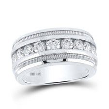 14kt White Gold Mens Round Diamond Single Row Fluted Wedding Band Ring 2.00 Cttw