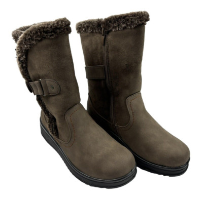 Patrizia Womens Size 8.5 Brown Boots by Spring Step Buzzard Khaki Faux Suede Fur