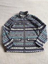 Women's Talbots Fleece Jacket Fair Isle Aztec Blue Full Zip Pockets Petite Small