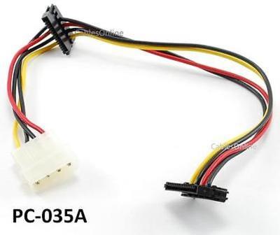 12inch 4-Pin Molex Male to Two 90 Degree SATA 15-Pin Female Power Cable, PC-035A
