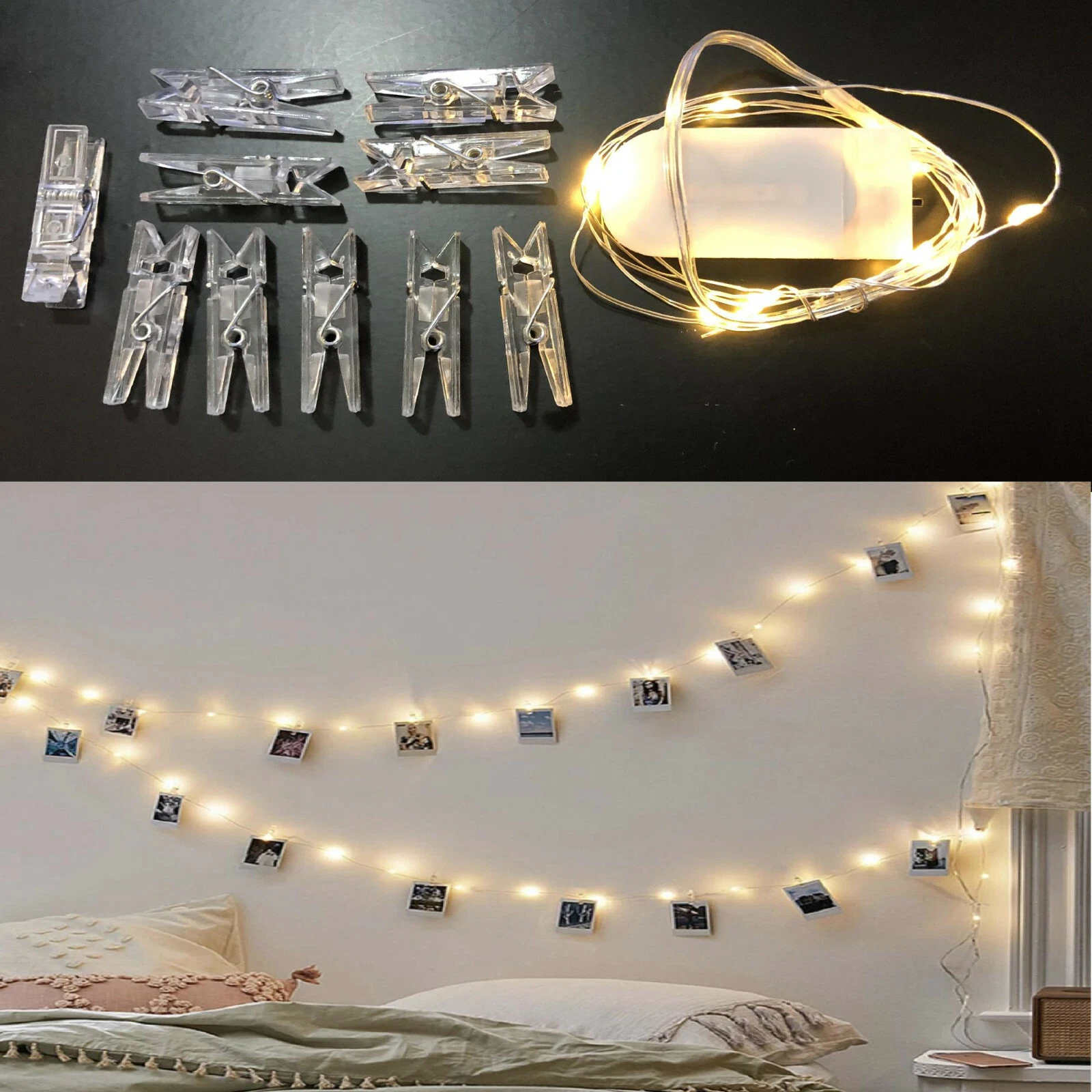 1 mt catena filo mini luci led a batteria portafoto lampadine luce bianca