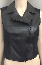 DROME Sleeveless Collared  Front zip black leather vest  sz XS Florence, Italy