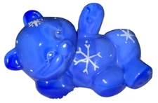 Vintage Fenton 3.5" Hand Painted Snowflakes Blue Laying Glass Teddy Bear Signed