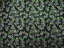 Christmas Fabric By Half-Yard Holly Berries Metallic Silver on Black Cotton 36 C