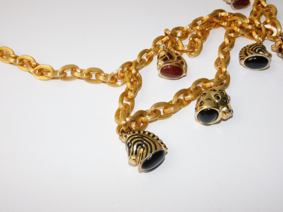 Judith Leiber Chain Belt Cabochon Animal Charms Monkeys Gemstones Gold Small Vintage Judith Leiber Rock Crystal Amulet Chain Belt – Recess main image 2