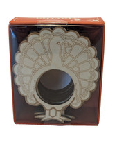 Martha Stewart Turkey Napkin Rings Set of 4 Wood Embossed Thanksgiving Fall