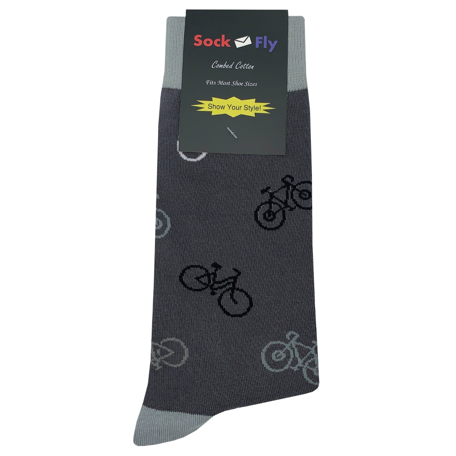 NWT Bicycle Medley Dress Socks Novelty Men 8-12 Gray Crazy Fun Sockfly
