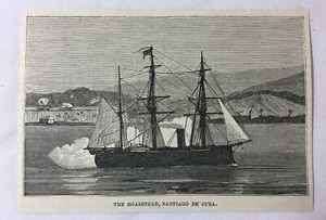 1877 magazine engraving ~ THE ROADSTEAD, SANTIAGO DE CUBA