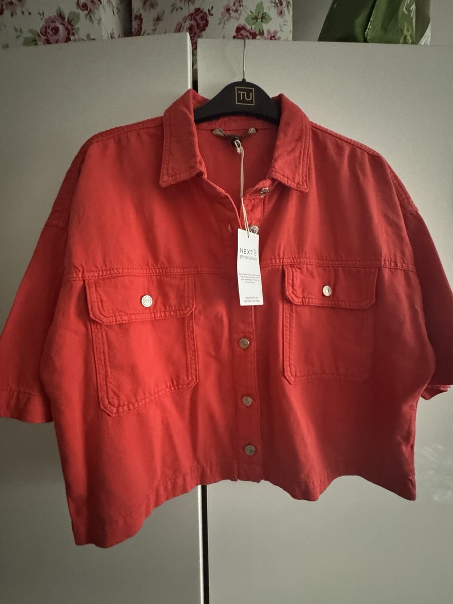 Denim Red Button Up Womens Shirt Shop Relaxed Fit Solid Denim