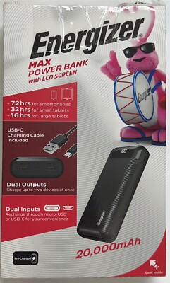 Energizer MAX 20,000mAh High Speed Portable Charger with LCD Display, Black