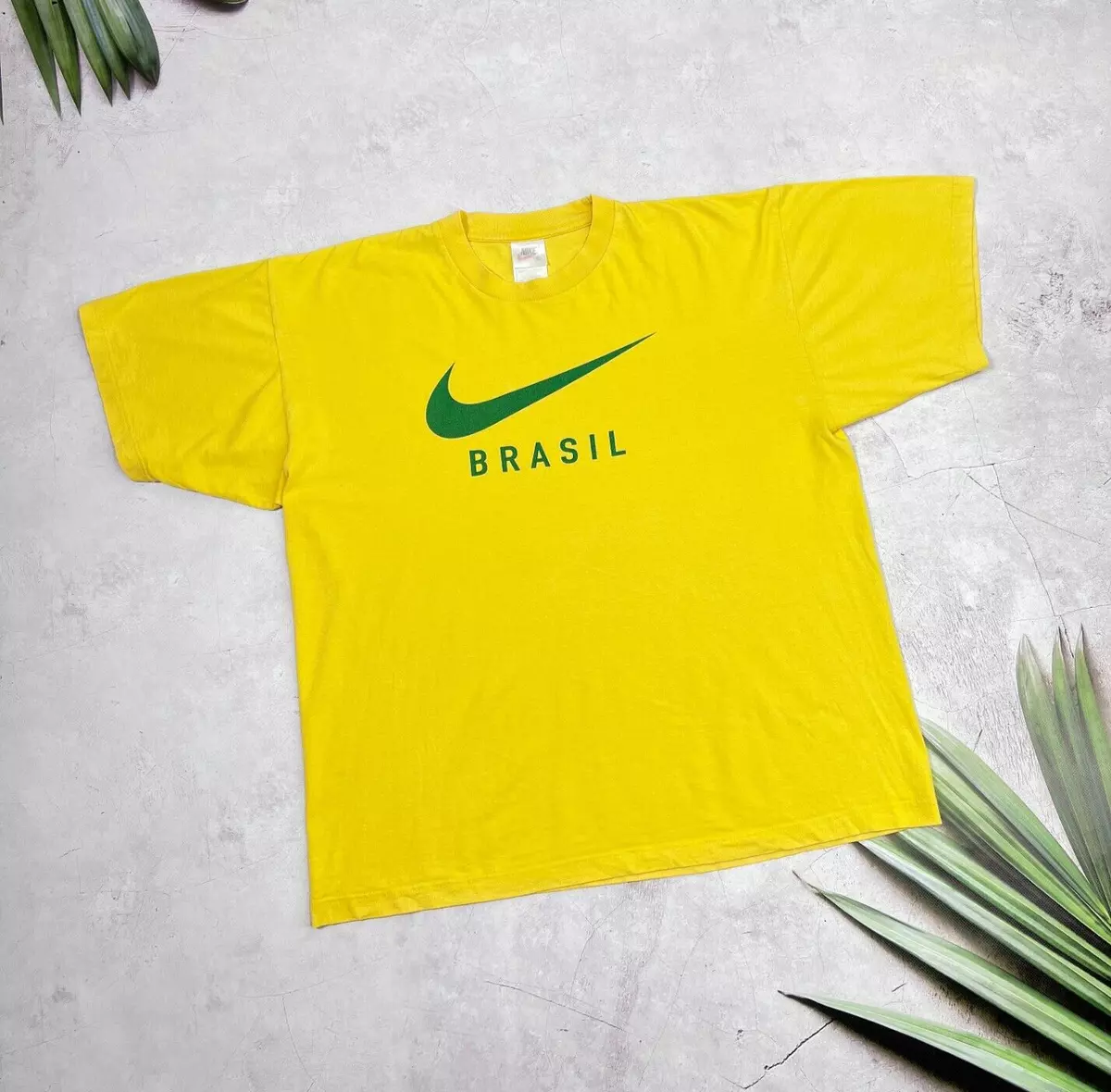 Vintage 90's Nike Brazil T-Shirt Big Swoosh Central Logo Yellow