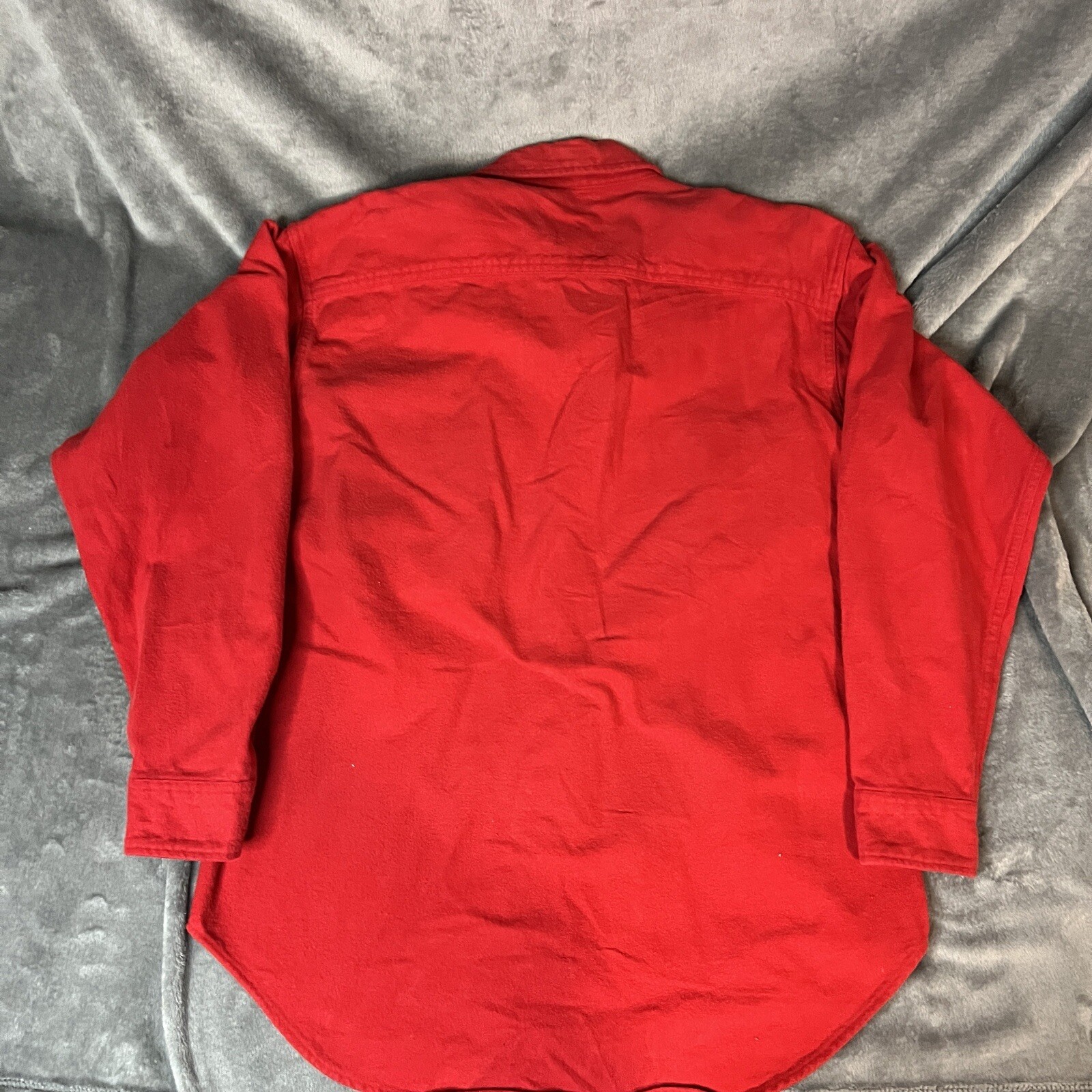 VINTAGE Woolrich Shirt Adult Medium Red Heavy Chamois Flannel Curved Hem RARE 90 image 10