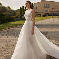 Sleeveless Wedding Dresses Elegant Lace Appliques A Line Backless Bridal Beach