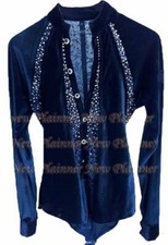 M366 M size Ballroom Men Latin Salsa Dance shirt Button-Front velvet lace