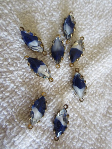 Vintage Antique Connector Beads Blue White Gold Tone 8 qty Mid Century Marquis - Picture 4 of 9
