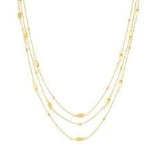 Twist Station Triple Strand Necklace Real 14K Solid Gold Ball Bead Chain Women