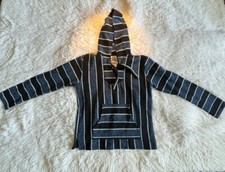 Original Senor Lopez Hoodie Mens Medium Blue Black Woven Surf Drug Rug Hooded
