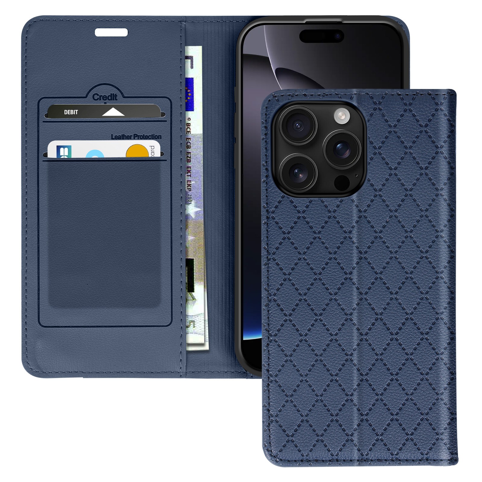 Coque iPhone 16 Pro Max Losange en Cuir PU Premium Style Portefeuille