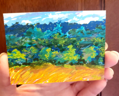 ACEO Art Card Original - ''Tree Line'' - Landscape - Acrylic Marker - MimkDragony