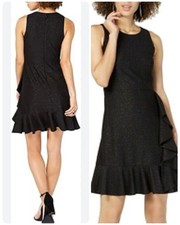 Nine West Black Sparkly Sheath Ruffle Dress Women's 12 Large Party Cocktail Date