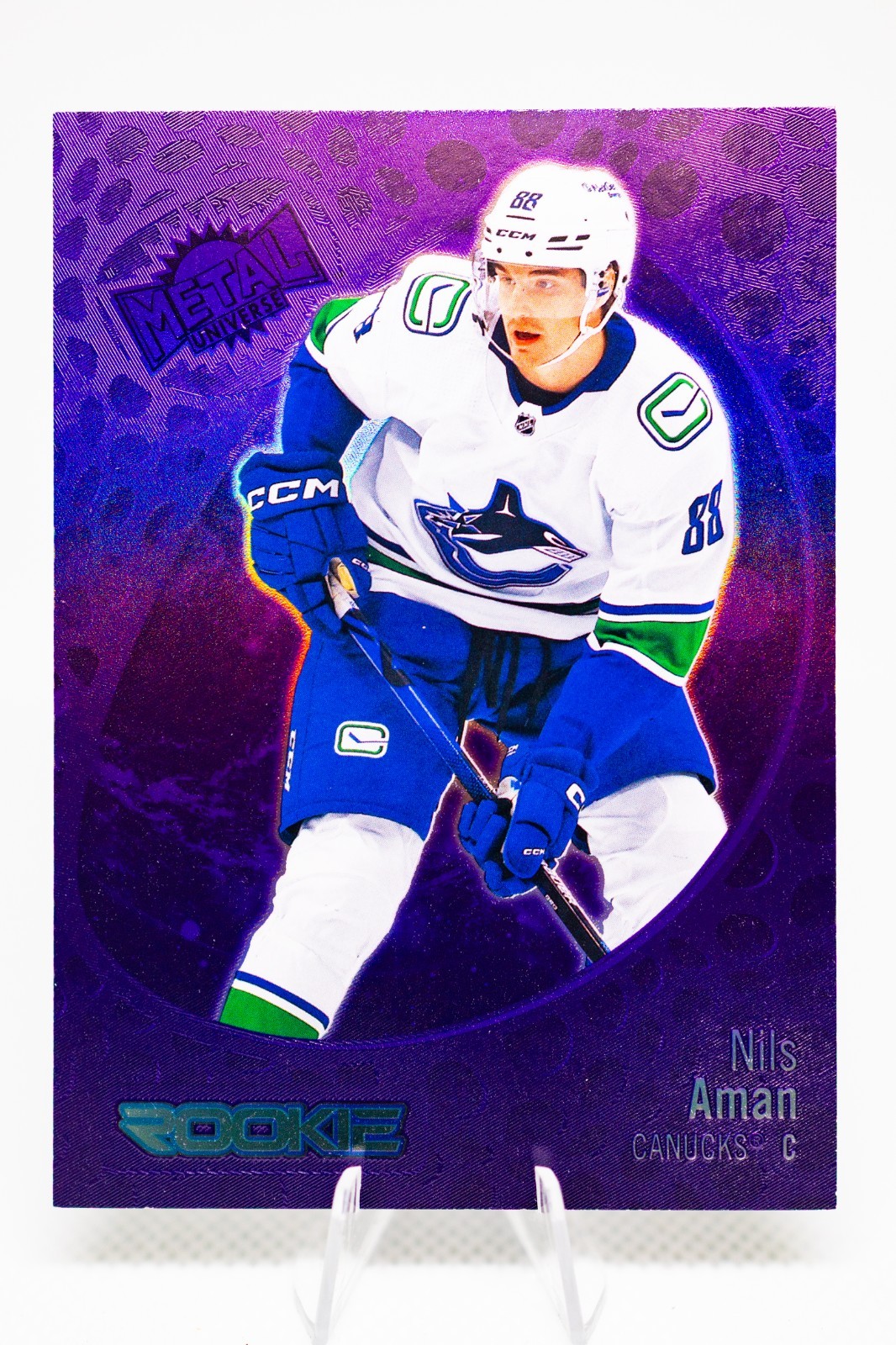 🔥SkyBox 22-23 Metal Universe Nils Aman RC #/199🔥 Canucks #194🔥Purple Spectrum