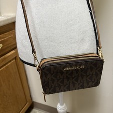 Michael Kors Brown Signature MK Logo Wallet Crossbody Preowned