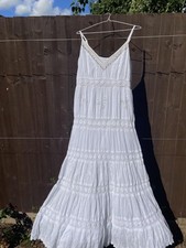 Ladies White Falmer Cotton Crochet Applique Gypsy Boho Summer Sun Dress UK 16