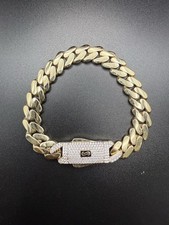 14k Yellow Gold Swarovski Cz Cuban Link Royal...