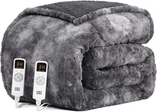 Faux Fur Heated Electric Blanket King Size - 9 Heating Levels, 10 Hours Auto Off