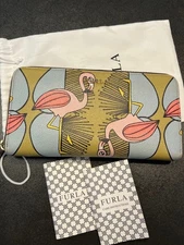 FURLA Flamingo Leather Long Wallet Pink Excellent with Box