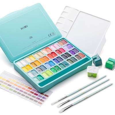 Twin Cup Jelly Gouache Paint Set with 3 Paint Brushes, 48 Colors 12g, Jelly C...
