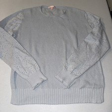 Lisa Todd Crochet Cutout Sleeve Sweater Women  s Small Light Blue